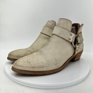 Frye Ray Harness Women Size 9M Suede Leather Ankle Boot Distressed Off White